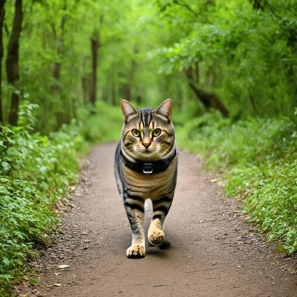 Curious Cat Venturing into the Woods